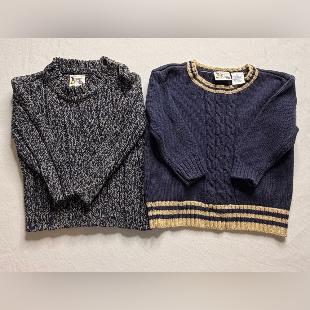 Baby Sweater Bundle | 18M Cotton Knit Blue & Gray Cozy Fall Set